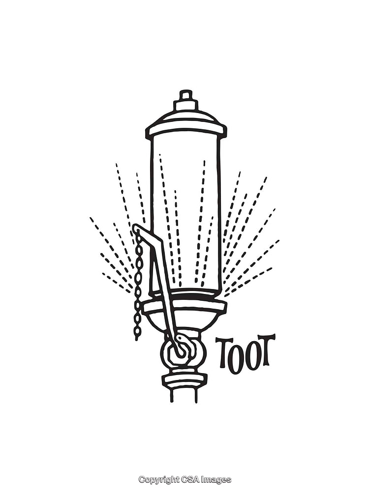 Vintage Steam Whistle Line Art Illustration with Sound Effect Text