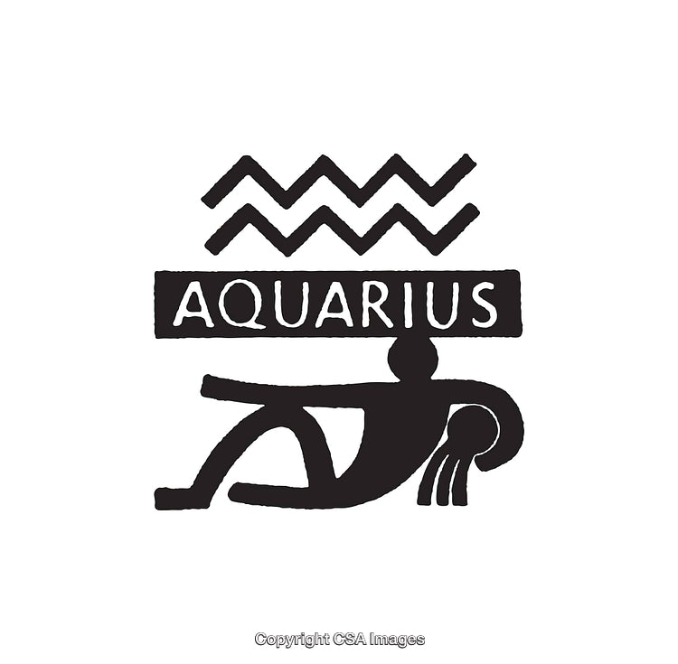 Black and White Aquarius Zodiac Symbol Line Art Illustration