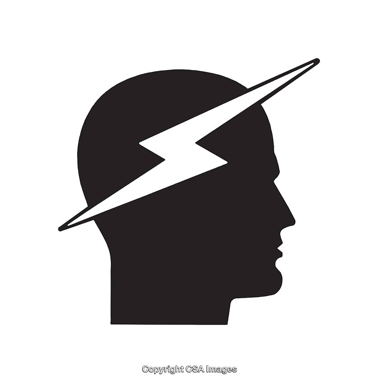 Silhouette of a Human Head with Lightning Bolt Symbol Depicting Energy