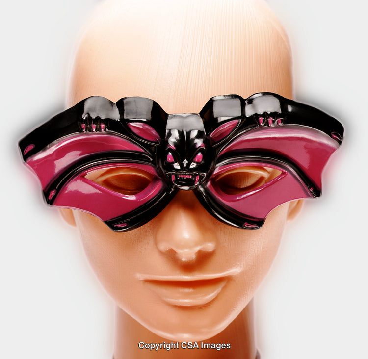 Unique Black and Pink Bat-Themed Mask on Display