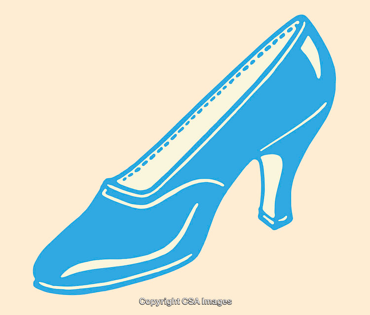 Stylized Outline Illustration of a Blue High-Heel Shoe on a Beige Background