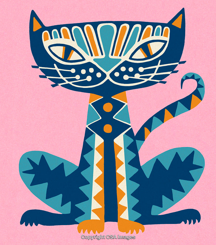 Colorful Geometric Illustration of a Cat on a Pink Background