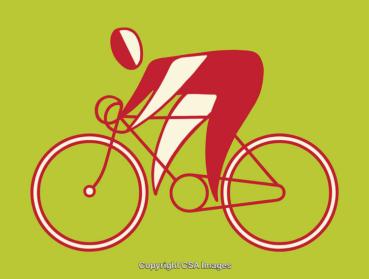 Dynamic Illustration of a Cyclist in Minimalist Red and White Design