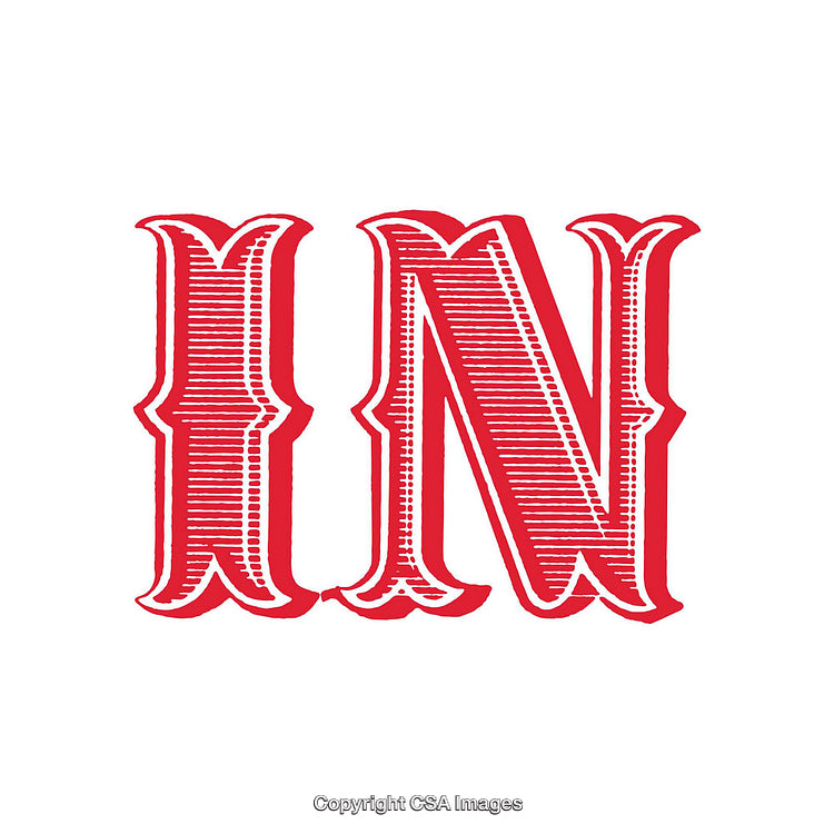 Bold Red Vintage-Style Typography Forming the Word 'IN' on White