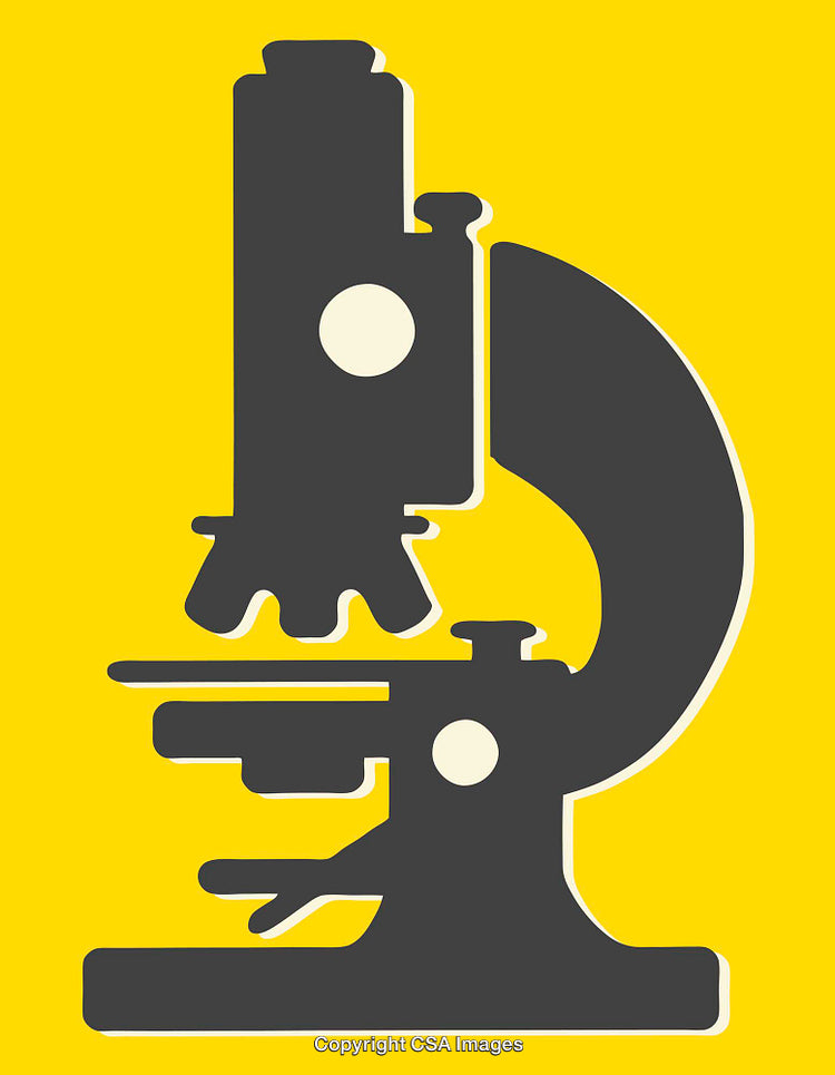 Colorful Line Art Illustration of a Microscope on a Yellow Background