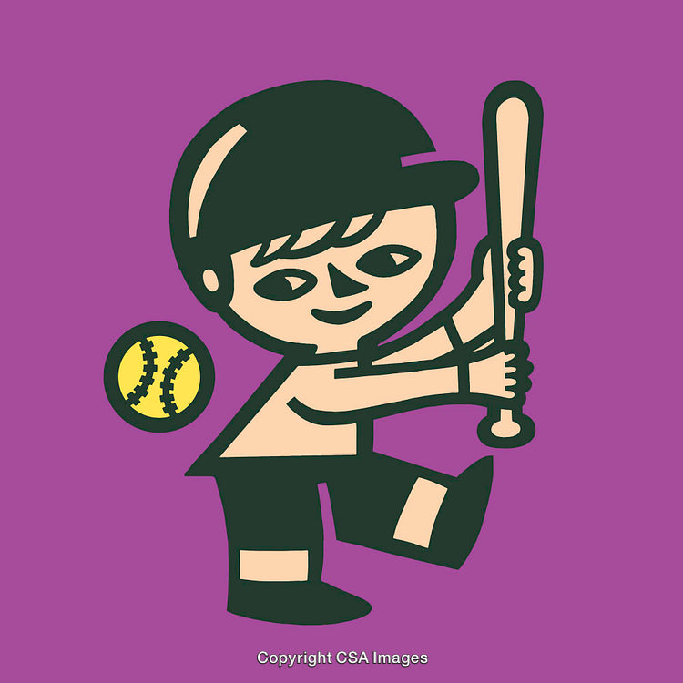 Colorful Illustration of a Baseball Player with Bat and Ball