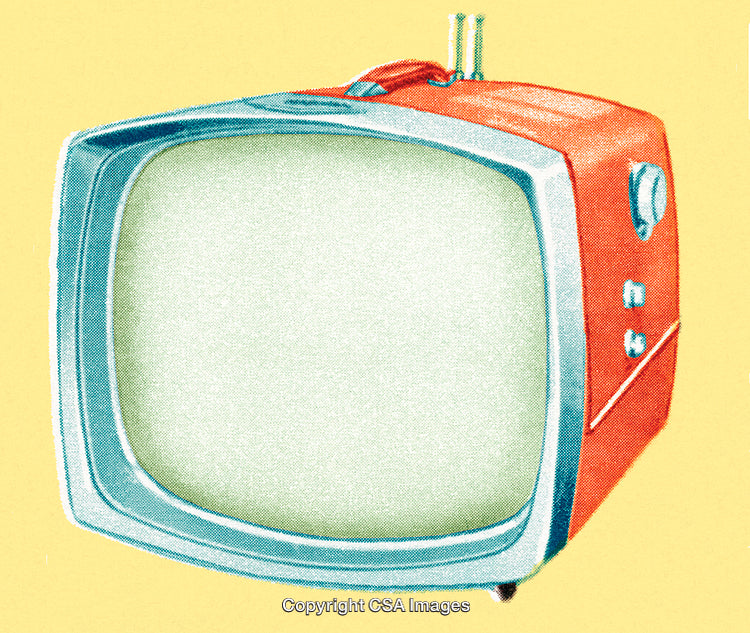 Vintage Television Set in Bright Retro Pop Art Style on Yellow Background