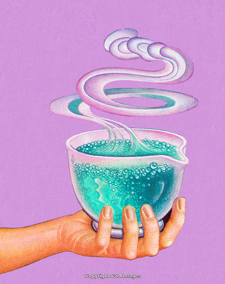 Hand Holding a Mystical Glass With a Swirling Ethereal Liquid