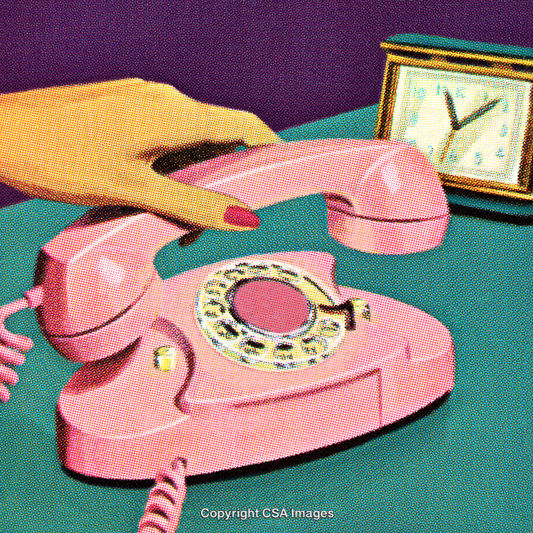 Vintage Pink Rotary Telephone with Elegant Hand and Clock on Turquoise Desk