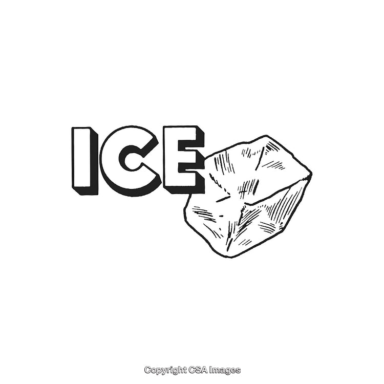 Illustration of a Single Ice Cube with Bold Lettering