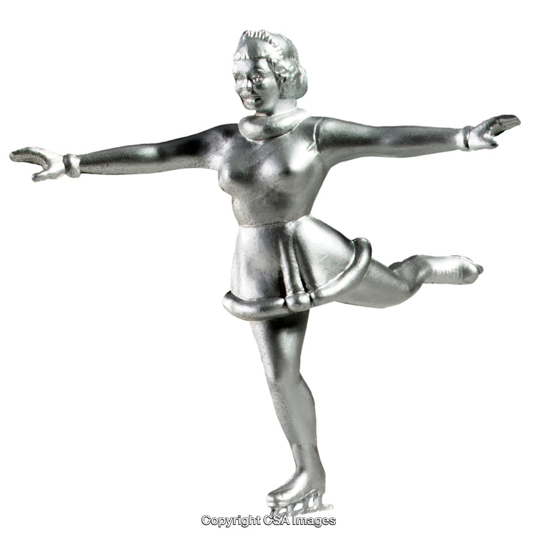 Silver Metallic Figure of Skater in Balancing Pose