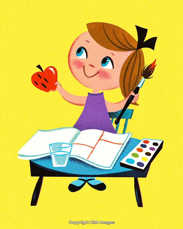 Child Enjoying Artistic Activities with Craft Materials and a Vibrant Background
