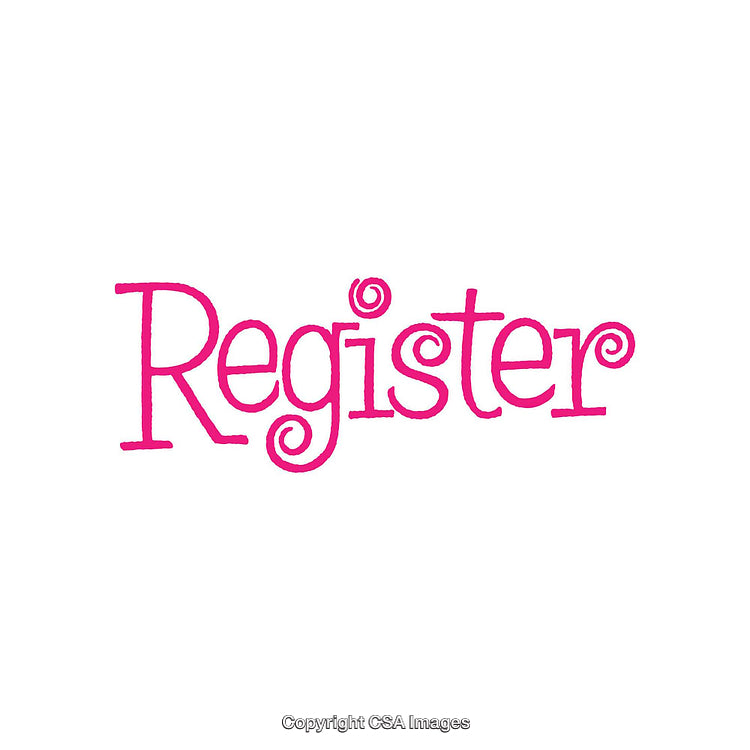 Pink Register Word with Decorative Font on White Background