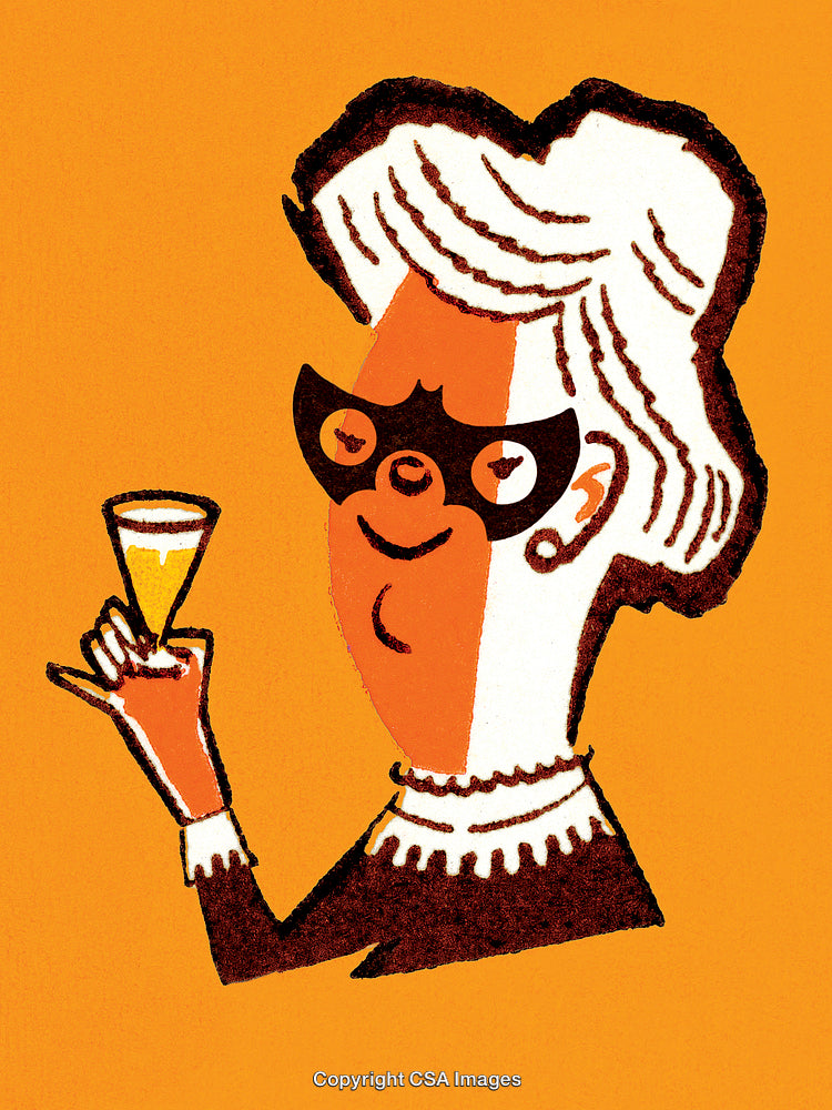 Stylized Illustration of a Woman Holding a Glass in Celebratory Spirit