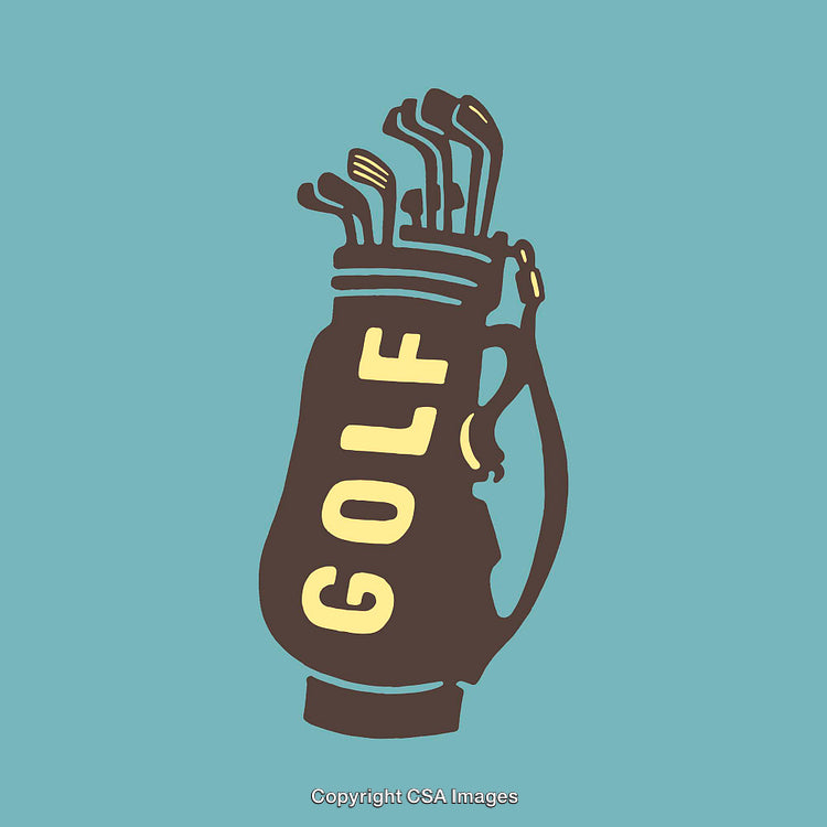 Illustration of a Golf Bag Filled with Clubs on a Blue Background
