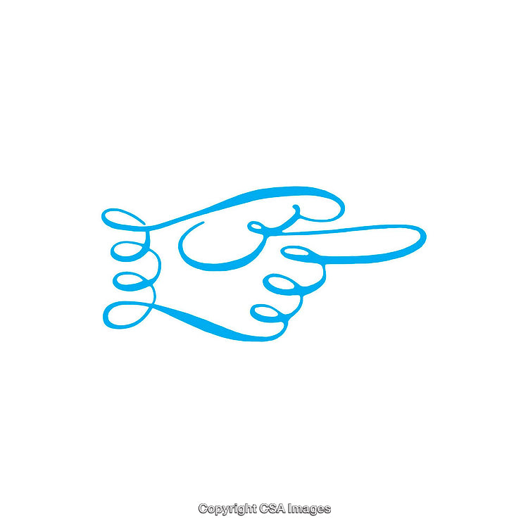 Elegant Blue Outline of Pointing Hand Gesture on White Background