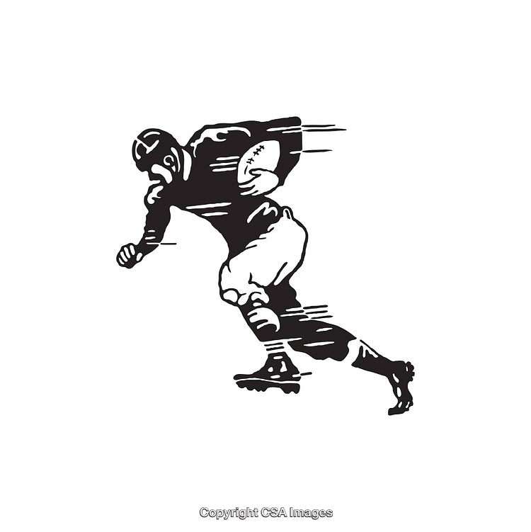 Dynamic Black and White Line Art of a Rugby Player Running