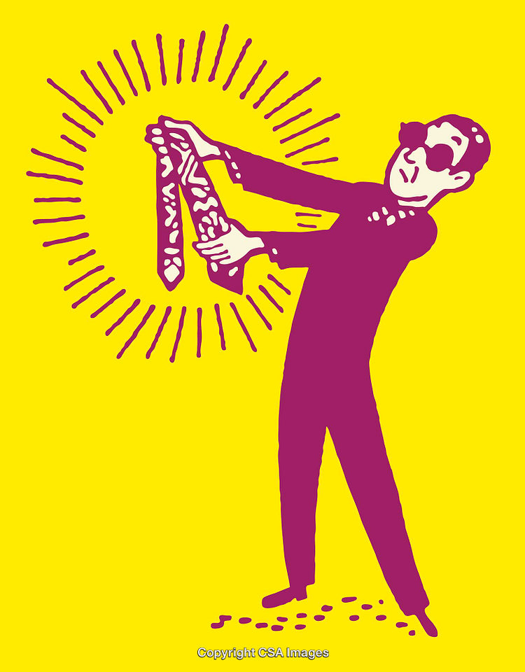 Vibrant Line Art Illustration of Person Holding Items in Radiating Glow