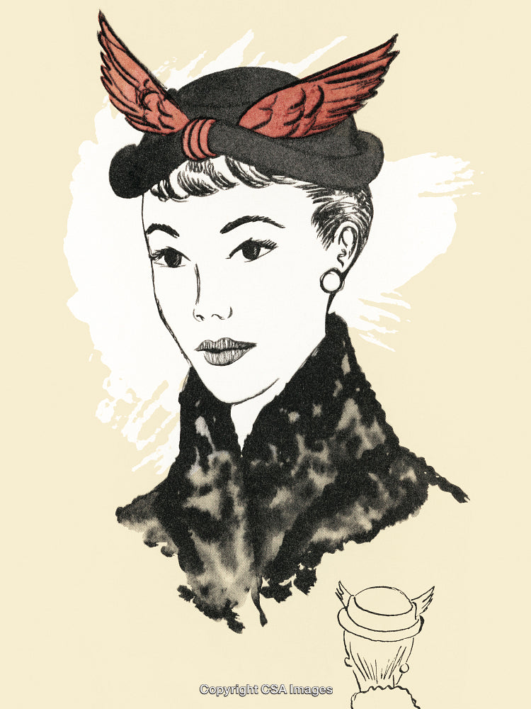 Elegant Woman in Stylish Hat with Artistic Illustration Design