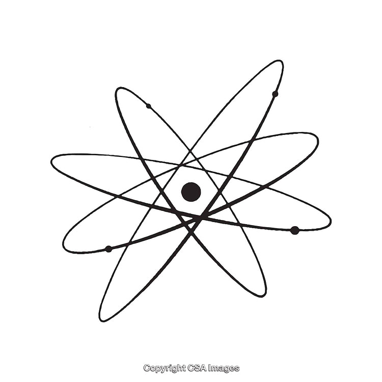 Black and White Atom Diagram with Electrons Orbiting Nucleus