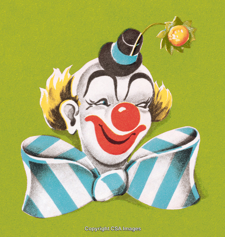 Colorful Cartoon Clown Illustration with Happy Expression on Green Background