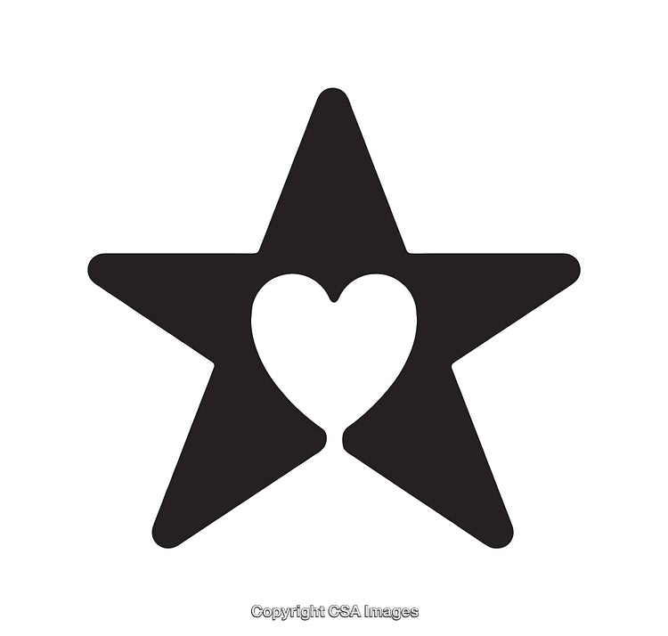 Black Star Icon Featuring a Heart Shape in Its Center