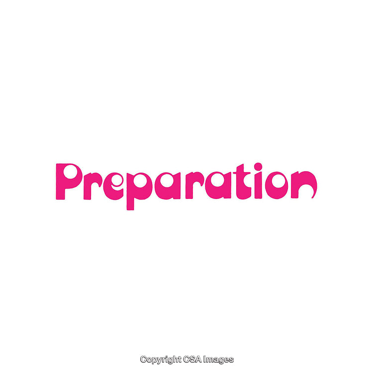 Pink Text Depicting the Word 'Preparation' in Unique Font on White Background