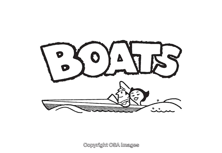 Black and White Line Art Illustration of People Boating with Text