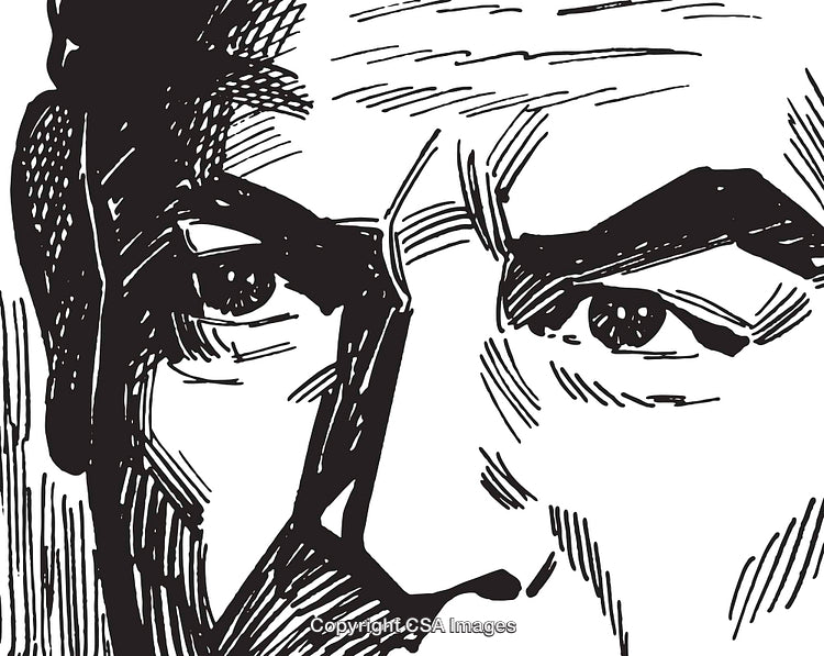 Detailed Black and White Line Drawing of a Person's Eyes