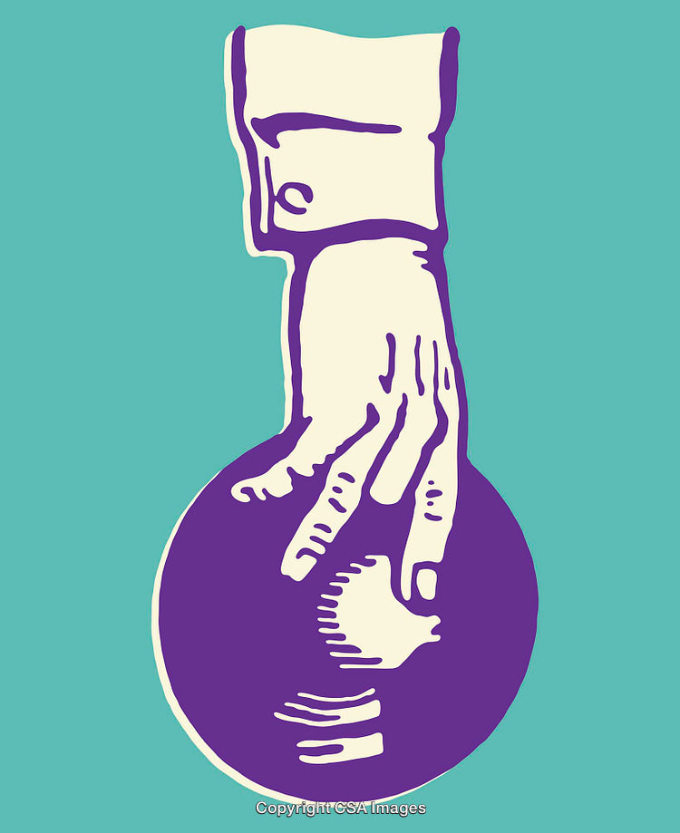 Colorful Line Art of a Hand Holding a Bowling Ball in Modern Style