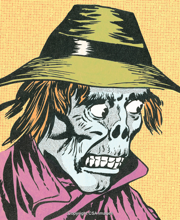 Vibrant Comic Illustration of a Skeletal Character
