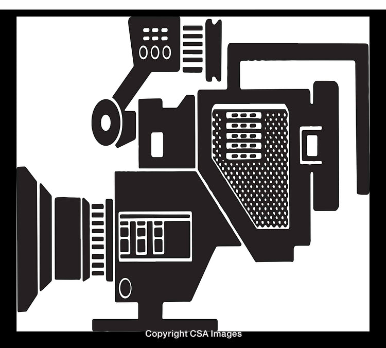 Black and White Line Art Illustration of a Professional Video Camera