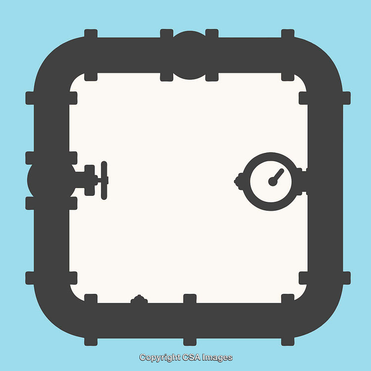 Line Art Illustration of Industrial Pipe Assembly with Gauge and Valve