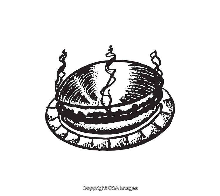 Hand-Drawn Illustration of a Decorated Cake with Swirling Candles