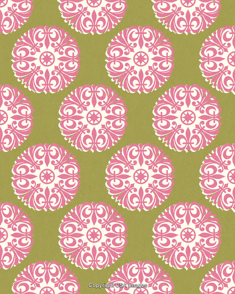 Red Fleur De Lis Pattern on Green Background