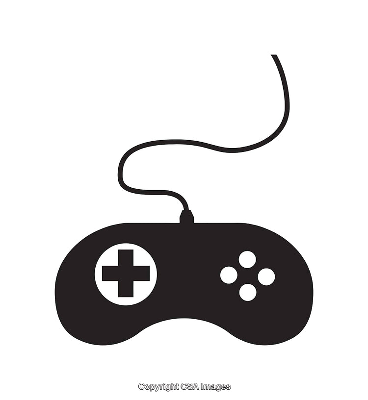 Black and White Line Art of a Retro Gaming Controller