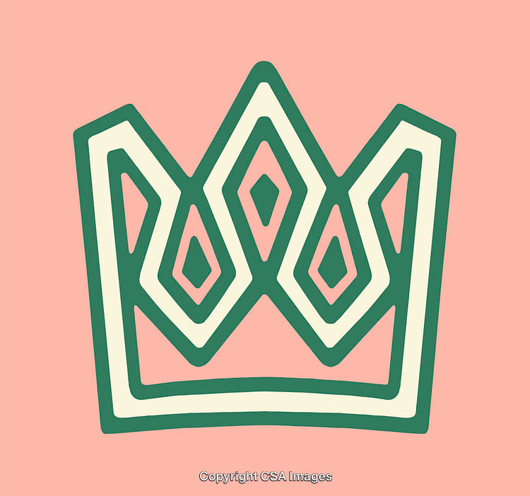 Minimalist Crown Line Art Illustration with Green and Pink Colors