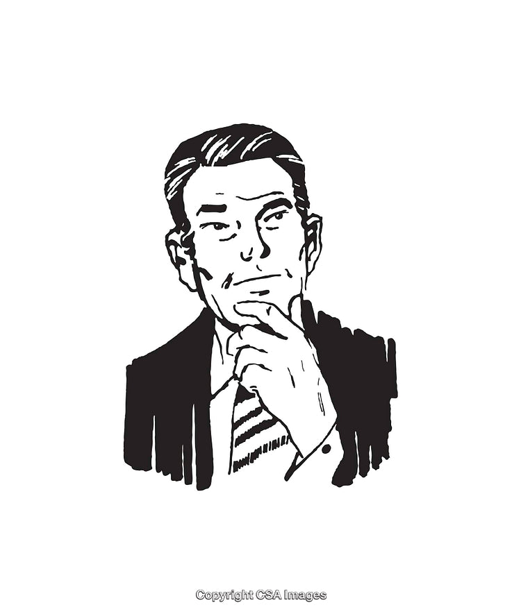 Black And White Line Art of a Thoughtful Man in Business Attire