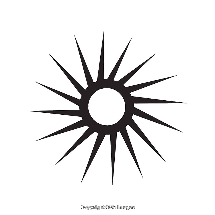 Black and White Radiant Sun Symbol Illustration on White Background
