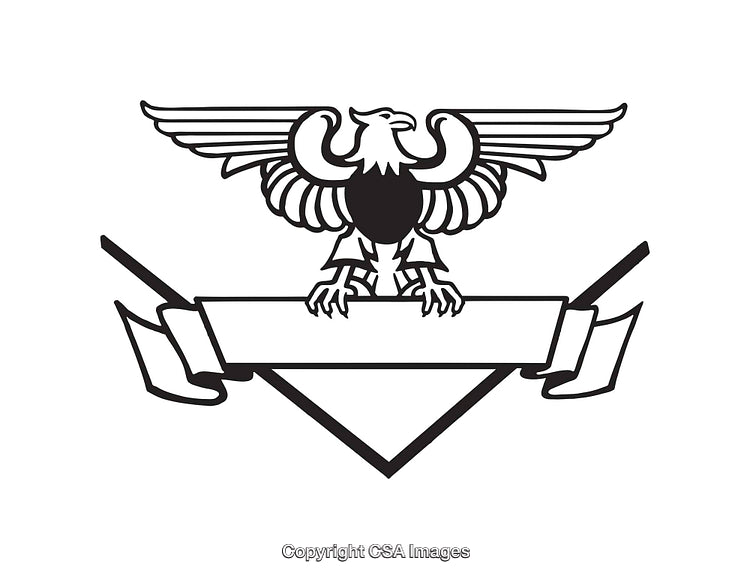 Black and White Eagle Emblem with Blank Banner and Lines