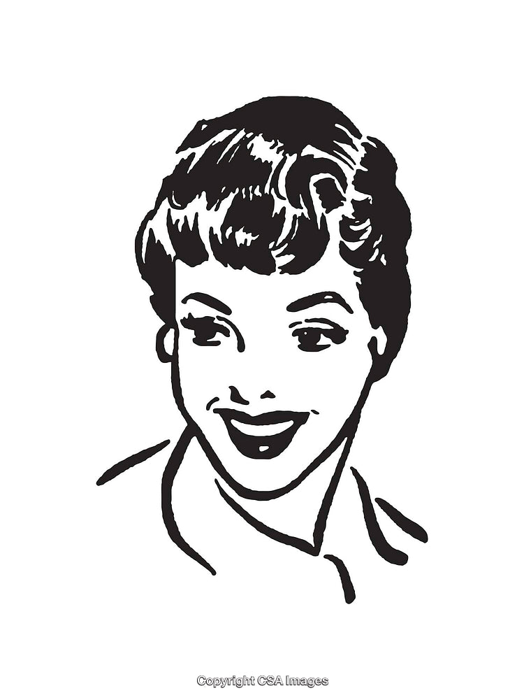 Black and White Line Art of a Woman's Smiling Face Illustration