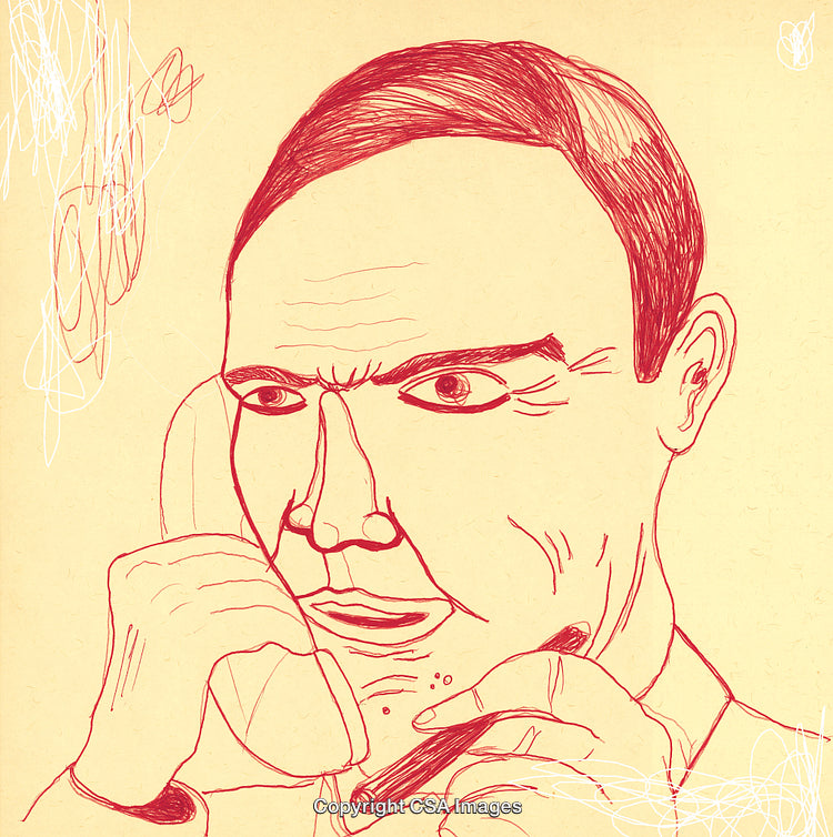 Expressive Hand-Drawn Portrait Featuring Man Using Phone in Thoughtful Expression