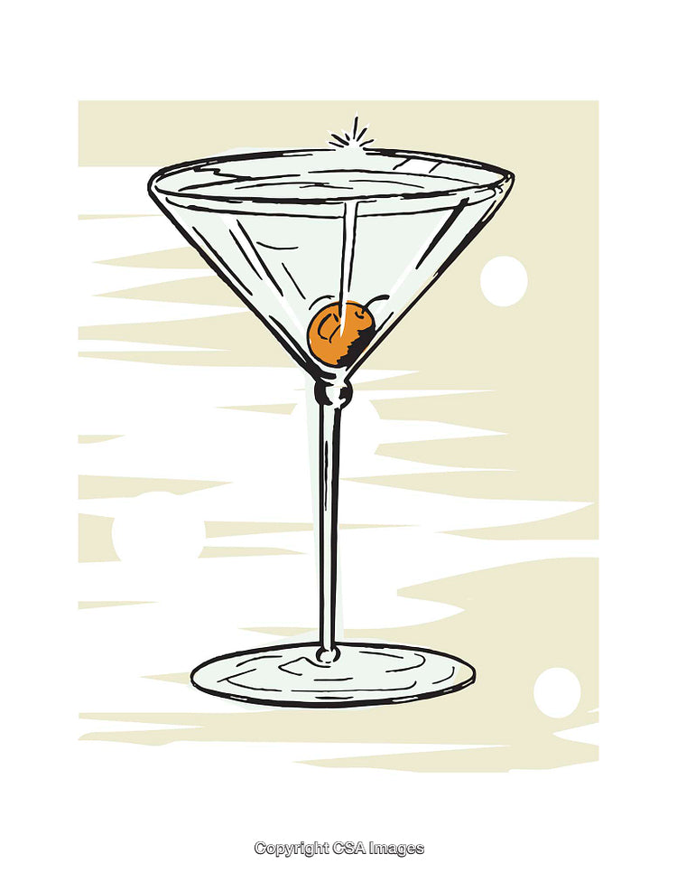 Vibrant Illustration of Martini Glass with Olive Accent