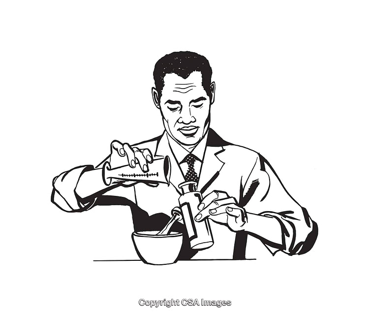 Scientist Conducting Laboratory Experiment with Precision in Black and White Illustration