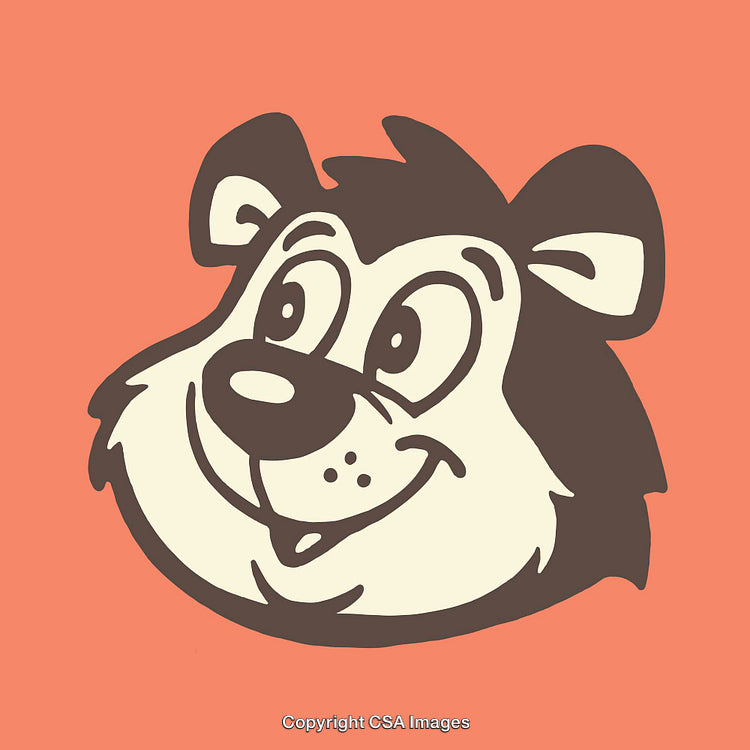 Playful Cartoon Bear Illustration on Vibrant Coral Background in Line Art Style