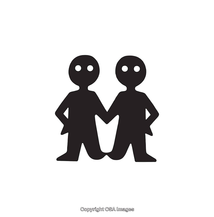 Minimalist Black and White Icon Depicting Connected Figures