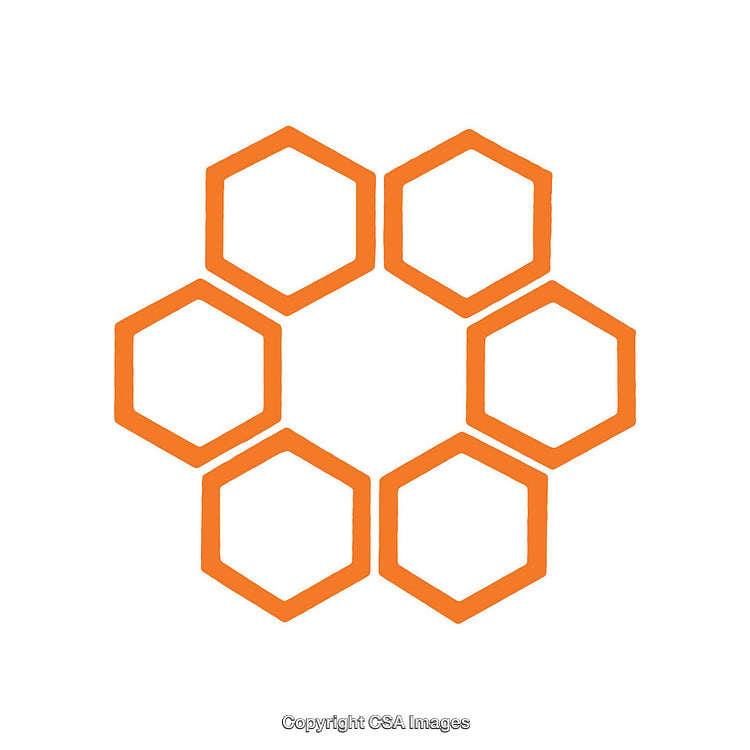 Orange Hexagon Pattern Forming a Geometric Circular Shape on White Background