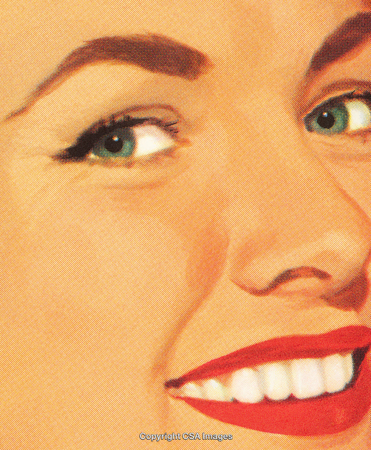 Retro Illustration of a Woman Smiling Brightly with Bold Red Lips
