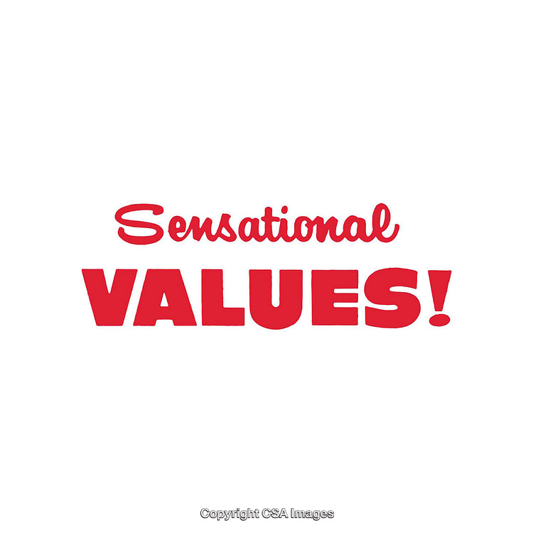 Bold Red Text Displaying Sensational Advertising Values on White Background