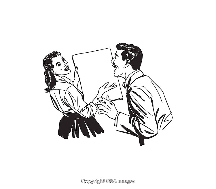 Retro Illustration of a Man and Woman Engaged in Lively Discussion